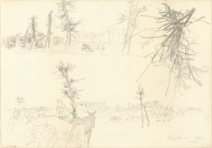 Sotilaat tuhoutuneessa maisemassa [recto], 1918. tekijältä John Singer Sargent