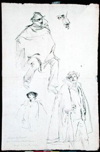 Tutkimus venetsialaista katukuvaa varten (muste paperille) tekijältä John Singer Sargent