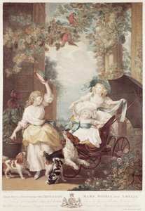 Yrjö III:n tyttäret prinsessat Maria (1776-1857), Sophia (1777-1848) ja Amelia (1783-1810), Francesco Bartolozzin (1727-1815) kaiverrus (kaiverrus). tekijältä John Singleton Copley
