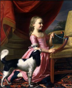 Nuori nainen linnun ja koiran kanssa tekijältä John Singleton Copley