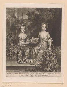 Portret van Henrietta ja Katherine Hyde tapasivat een duif Lady Henrietta ja Lady Katherine piilottelevat tyttäriä Rochesterin Earlelle (nimi esineessä) tekijältä John Smith
