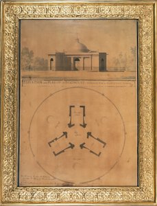 Koirakodin korkeus ja suunnitelma, 1779 (kynä ja muste ja wc paperilla)