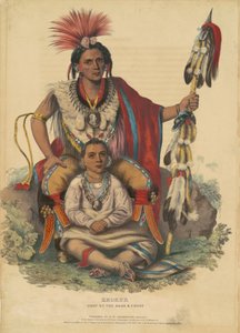 Keokuk, säkkien ja kettujen päällikkö, 1838 (käsinvärinen litografia kudottupaperille)