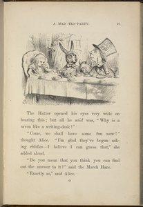 Liisa Hatuntekijän teejuhlissa. tekijältä John Tenniel