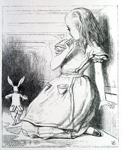 Alice et le rabbit - Lewis Carrollin teoksessa "Liisan seikkailut Ihmemaassa ja lasin läpi" John Tenniel (1820-1914) tekijältä John Tenniel