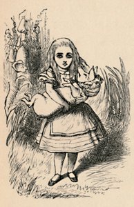 Alice pitelee sikaa sylissään, 1889 tekijältä John Tenniel