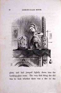 Alice in the Looking-Glass Room, kuvitus Lewis Carrollin (1833-98) "Through the Looking-Glassista"
