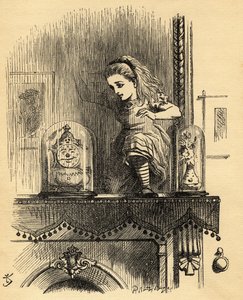 Alice in the Looking Glass House, kuvitus Lewis Carrollin (1832-1898) teoksesta Through the Looking Glass, julkaistu ensimmäisen kerran 1871 tekijältä John Tenniel