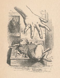 Alice laskee kätensä Valkoiselle Kanille, 1889 tekijältä John Tenniel