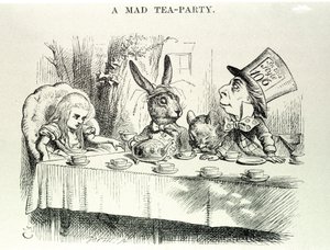 Alice vie Lewis Carrollin "" Alicen seikkailut Ihmemaassa ja lasin läpi", kuvitus John Tenniel (1820-1914) tekijältä John Tenniel