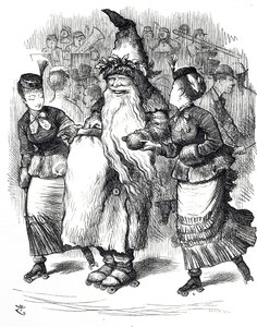 Sarjakuva Joulupukin rullaluistelusta tekijältä John Tenniel