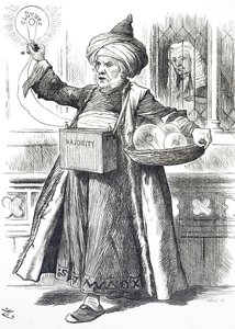 Sarjakuva, joka esittää William Ewart Gladstonea Aladdinina tekijältä John Tenniel