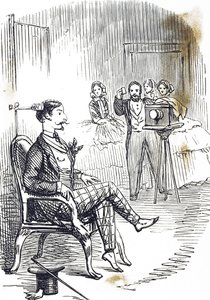 Sarjakuva, jossa pääpuristinta käytetään pitämään valokuvaajan kohde paikallaan tekijältä John Tenniel