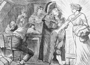 Hyväntekeväisyys lakaisi sivuun herra Brumblen protestit hänen päättäväisyydestään tuoda apua hädässä oleville köyhille perheille tekijältä John Tenniel