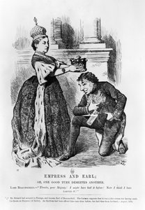 Keisarinna ja Earl tai Yksi hyvä käänne ansaitsee toisen, teoksesta "Punch or the London Charivari", elokuu 1876 (kaiverrus) (m/w kuva) tekijältä John Tenniel