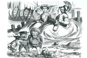 Ranska ja Britannia katsomassa lapsia (John Bull, herra Punch ja Napoleon III). Tänä vuonna tuli kuluneeksi 50 vuotta rauhasta Ranskan ja Britannian välillä ja Entente Cordialen alkua. John Tenniel sarjakuva "Punch", Lontoo tekijältä John Tenniel