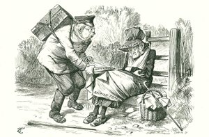 Saksa varastaa Britannian aseman maailman johtavana kaupan ja valmistuksen alalla. John Tennielin sarjakuva Punchista, 5. syyskuuta 1896. tekijältä John Tenniel