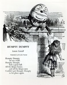 Humpty Dumpty, kuvitus Lewis Carrollin (1832-98) lastenloruun tekijältä John Tenniel