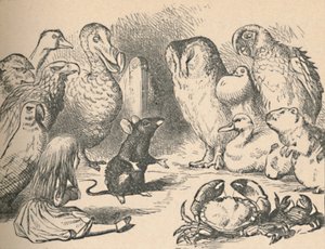 Kuva luvulle Caucus-Race ja pitkä häntä. Alice ja erilaiset olennot, kuten tekijältä John Tenniel