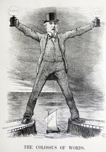Poliittinen satiiri, jossa esitetään William Ewart Gladstone ja Benjamin Disraeli tekijältä John Tenniel