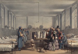 Kuningatar Victoria ja prinssi Albert vierailevat Krimin sodassa haavoittuneiden sotilaiden luona Bromptonin sairaalassa, Chatham, 1855 tekijältä John Tenniel