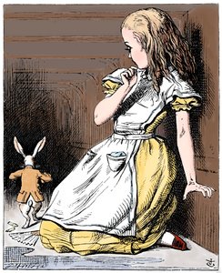 Kohtaus Lewis Carrollin Liisa seikkailuista ihmemaassa, 1865 tekijältä John Tenniel
