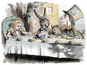 Kohtaus Lewis Carrollin Liisa seikkailuista ihmemaassa, 1865 tekijältä John Tenniel