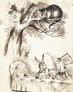 Kohtaus Hullun Hatuntekijän teekutsuista, n. 1865 tekijältä John Tenniel