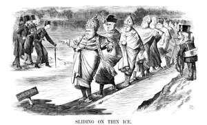 Liukumassa ohuella jäällä, 1869 tekijältä John Tenniel