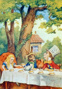 Hullun Hatuntekijän teekutsut, kuvitus Lewis Carrollin (1832-9) Liisa ihmemaassa
