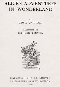 Valkoinen kani "Liisan seikkailut ihmemaassa" otsikkosivulla tekijältä John Tenniel