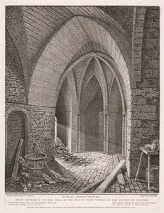 Itäinen sisäänkäynti Lontoon Towerin lounaistornin selliin tekijältä John Thomas Smith