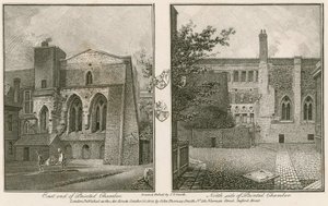 Westminsterin palatsin Painted Chamberin itäpää (vasen) ja pohjoispuoli (oikea). tekijältä John Thomas Smith