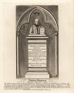 Hautamuistomerkki Elizabethanin antikvaarille ja herold William Camdemille, kuoli 1623, Poets Cornerissa, Westminster Abbeyssa