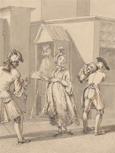 Hogarth kantamassa isäntänsä sairasta lastaan Leicester Fieldsin ympäri. The Spot of Ground Leicester House. tekijältä John Thomas Smith