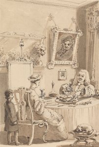 Hogarth joi ensimmäisen lasillisen viiniä vaimonsa kanssa - heidän koiransa pitävät kunnioittavaa etäisyyttä tekijältä John Thomas Smith