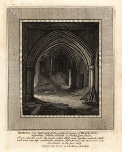 Muinaisen mustannunnaluosterin kryptaosan jäänteet St Helenin kirkon vieressä, Bishopsgate Street tekijältä John Thomas Smith