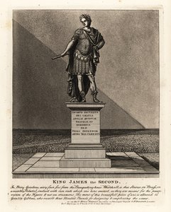 Grinlin Gibbonsin suunnittelema Englannin kuningas James II:n patsas Rooman keisarin asussa, Jacobus Seundus, Privy Gardensissa