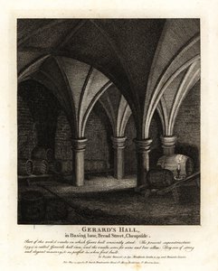 Maanalaiset holvit Gerards Hall Innissä Basing Lane, Bread Street, Cheapside tekijältä John Thomas Smith