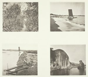 Maatie lähellä Taiwanfua, katamaraani, ketjupumput, kalliokirjoitukset, Amoy, c. 1868. tekijältä John Thomson