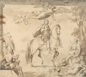 Valmisteleva tutkimus koristeluun "Equestrian Portrait of George I" tekijältä John Vanderbank
