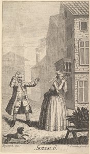 Etukappale Molieren Sganarellelle, ou le Cocu Imaginaire The Imaginary Cuckold, n. 1732. tekijältä John Vandergucht