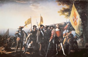 Kolumbuksen maihinnousu Amerikassa vuonna 1492 (öljy kankaalle)