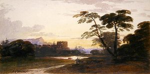 Figuuri metsäisessä maisemassa (akvarelli paperille) tekijältä John Varley
