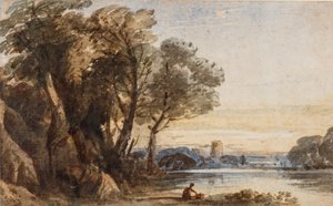 Capriccio Landscape, n. 1830 (wc arabikumilla paperilla) tekijältä John Varley