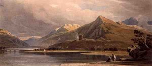 Dolbadernin linna, Pohjois-Wales (akvarelli paperille) tekijältä John Varley