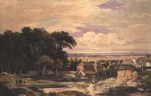 Frognal, Hampstead, n. 1825 (akvarelli) tekijältä John Varley