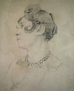 Matilda Lowryn muotokuva (kynä paperille) tekijältä John Varley