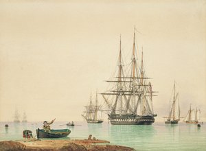 H.M.S. Vindictive (kynä, muste ja vesiväri paperille)