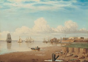 Laivoja Humberilla ja eteläinen korttelitalo, 1830-luvun alku (öljy paneelille).